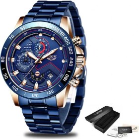 Resim Hanyang Tüm Mavi Lıge Erkek Saatler Top Marka Lüks Paslanmaz Çelik Mavi Su Geçirmez Kuvars Izle Erkekler Moda Chronograph Erkek Spor Askeri Saat (Yurt Dışından) 
