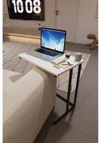 Resim Trend Metal Ayaklı Laptop Sehpası Kahvaltı Masası Çalışma Sehpası Çok Amaçlı Yan Masa Beyaz 