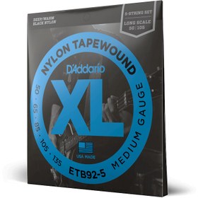 Resim D'Addario ETB92-5 XL Nylon Tapewound 5 Telli Bas Gitar Tel Seti - 50-135 Medium (Profesyonel) | Siyah Naylon Sargı, Sıcak ve Perküsyif Ton, Pürüzsüz Yüzey ve Uzun Ömürlü Yapı 