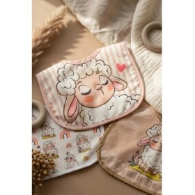 Resim Babydonat Lumi Lamb 3'lü Bebek Mama Önlüğü Seti - %100 Pamuklu, Yumuşak Dokulu, Sıvı Emici Çıtçıtlı Bebek Önlüğü - Bej ve Gül Kurusu 