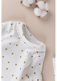 Resim Yaldızlı Kalp Desenli Bandanalı 3'lü Kız Bebek Takım 001 