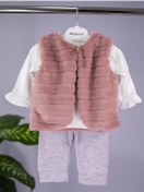 Resim MinikButik Kız Bebek Gül Kurusu Peluş Yelekli Üçlü Takım 
