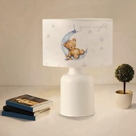 Resim Ayıcık Desenli Kumaş Baskılı Çocuk Odası Abajur Lamba | ByLamp 