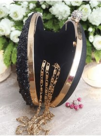 Resim Jale Kadın Şık Kol Ve Omuz Clutch Portföy Siyah Altın Kasalı Taşlı Abiye Çanta 
