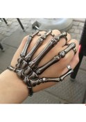 Resim İskelet Bileklik Erkekler Kadınlar Için Ayarlanabilir Çift Punk Gotik Parmak Yüzük Kafatası Bilezik Bileklik El Cadılar Bayramı Takı 