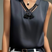 Resim Kolsuz V Yaka Moda ve Çok Yönlü Kazak Tank Top 