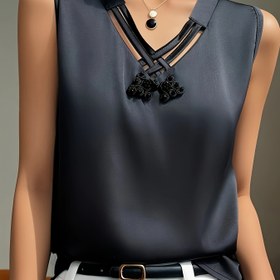 Resim Kolsuz V Yaka Moda ve Çok Yönlü Kazak Tank Top 