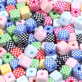 Resim 10 adet Bilezik Kolye DIY Takı Yapımı Aksesuarları için Akrilik Damalı Desen Kare Şekilli Boncuklar 