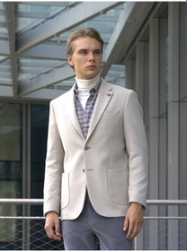 Resim Erkek Yün Ceket Kırçıllı Mono Yaka Torba Cepli Çift Yırtmaç Slim Fit Ceket Ncs Jeans 4005-Taş 
