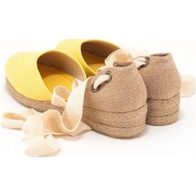 Resim Star Tombis Gerçek Elişi Hasır Jüt Bileğe Bağlı Ipli Günlük Kadın Espadril Handmade Sarı 