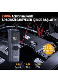 Resim Groove Hcb002 22000mAh 2500A Akü Takviye Cihazı + Lastik Şişirme Kompresörlü Taşınabilir Jump Starter Kompresör+Powerbank+led Lamba+Lcd Ekran 