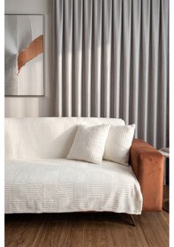 Resim Krem Yumuşak Dokulu Koltuk Kanepe Örtüsü Dekoratif Kaymaz Yıkanabilir Premium Koltuk Şalı 170x200cm 
