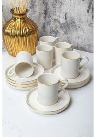 Resim Kitchen Life 12 Parça 6 Kişilik Stackable Altın Yaldızlı Kahve Fincan Takımı - Kahve Fincanı Seti 100 ML 