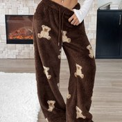 Resim Kadınlar için Ayı Tasarımı ile Yönlendirilmiş Peluş Rahat Düz Bacaklı Pantolon 