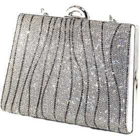 Resim Keeba Suyolu Taşlı Gümüş Abiye Çanta Abiye Portföy Clutch Davet Gece Çantası Kadın Abiye Taşlı Çanta 