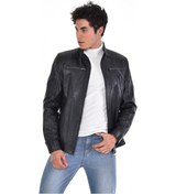 Resim Hakiki Kuzu Derisi Erkek Deri Mont Üst Ve Yandan Cepli Deri Ceket Siyah Siyah 