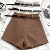 Resim Kemerli Kadın Moda Şort Üç Parça Set 