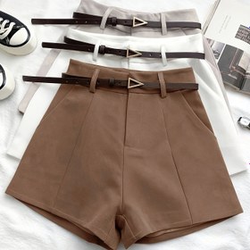 Resim Kemerli Kadın Moda Şort Üç Parça Set 