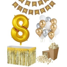 Resim 8 Yaş Kraft Gold Balon Rakam Folyo Banner Mısır Kutusu Masa Ete 