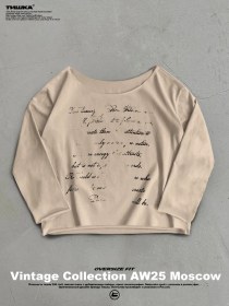 Resim Tishka Vintage Baskılı Oversize Uzun Kollu Üst 463786456 Beyaz 