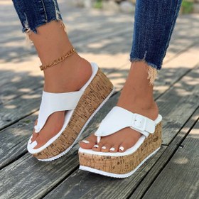 Resim 1 Çift Kadın Yazlık Rahat Düz Renkli Platform Parmak Arası Terlik - Tokalı Açık Burun Giyilebilir Sandalet, PU Taban, Suni Malzemeler, Moda Kalın Tabanlı Ayakkabılar 