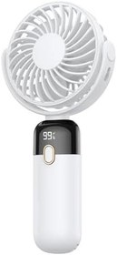 Resim Warmco K70 Taşınabilir Şarjlı El Vantilatörü 2400mAh 360° Döner Başlıklı Standlı Dijital Ekranlı Soğutucu Fan Beyaz 