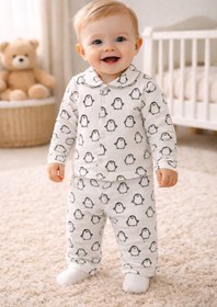Resim anne dokunuşu gibi KUZUM BEBE 2’li Fitilli Kumaş Somon Ayıcık Desenli Kız Bebek Çocuk Alt Üst Pijama Takımı 