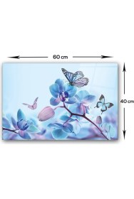 Resim Decorita Mavi Çiçek ve Kelebek Desenli | Cam Ocak Arkası Koruyucu | 40CM x 60CM 