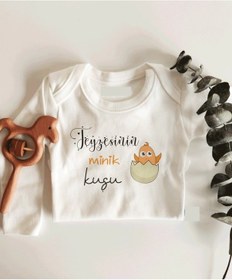 Resim Tuğbababy Teyzesinin Minik Kuşu Uzun Kol Çıtçıtlı Organik Bebek Body Beyaz 