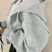 Resim Kadın Hafif Kapüşonlu Fermuarlı Sweatshirt - Kalın Polarlı Kısa Crop Pullover Kanguru Cebi ile, Düz Renkli Rahat Spor Üstü Sonbahar/Kış için, H-Fit, Uzun Kollu, Kemer Yok, Rahat Spor Giyim | Spor Kapüşonlu | Fermuarlı Kapüşonlu 