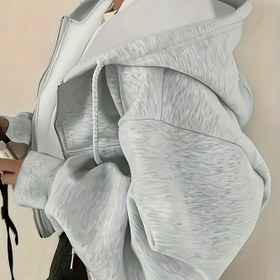 Resim Kadın Hafif Kapüşonlu Fermuarlı Sweatshirt - Kalın Polarlı Kısa Crop Pullover Kanguru Cebi ile, Düz Renkli Rahat Spor Üstü Sonbahar/Kış için, H-Fit, Uzun Kollu, Kemer Yok, Rahat Spor Giyim | Spor Kapüşonlu | Fermuarlı Kapüşonlu 