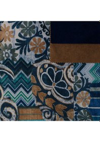 Resim Mavi Lacivert Renkli Geometrik Desen Dijital Baskılı Süet Kumaş 