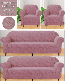 Resim StarMall Jakarlı Sehra Desen Koltuk Örtüsü, kanepe, çekyat Kılıfı Yıkanabilir Streçli Lastkli Esnek 3311 Takımı Pembe 