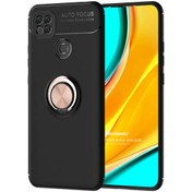 Resim Xiaomi Redmi 9c Kılıf Kickstand Ring Holder Siyah Rose Microsonic