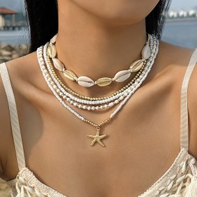 Resim 5 Parça Moda Plaj Günlük Tatil Denizyıldızı Kolye Seti Bohem Tarzı Pirinç Boncuk Alaşım Yuvarlak Boncuk Kolye Parti Hediyesi Kadınlar İçin Pirinç Boncuk Boyutu ve Sayısı Rastgele 