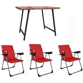 Resim Alin Metal Kamp Sandalyesi 3''lü Lüks Bardaklı Kamp Sandalyesi Ve Masa Set Fgt-02 Kirmizi Kırmızı 
