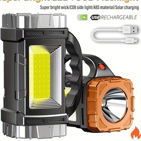 Resim 1 adet Güneş Enerjili Şarj Edilebilir LED El Feneri, COB Yan Işık ile, Gece Okuma, Yürüyüş, Kamp, Balıkçılık ve Acil Durumlar için Taşınabilir El Feneri, 1200mAh Lityum Pil Gücü, USB Şarj, 150 Parlaklık, ABS Malzeme, Güç Çıkış Kontrolü, Açık Hava Kamp Işığı | Çok Fonksiyonlu El Feneri | Dayanıklı Açık Hava El Feneri, Açık Hava Feneri 