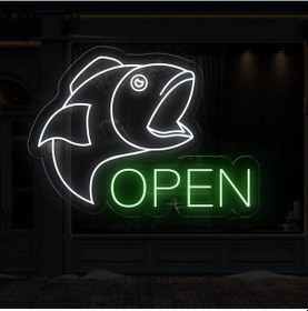 Resim Open Yazılı Ve Şekilli Neon Tabela Beyaz 