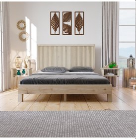 Resim Ebruli Model Doğal Çam Ahşap Karyola-164 150 x 200 CM 