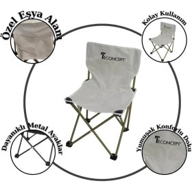 Resim T. Concept Konforlu Kolay Taşınabilir Metal Ayaklı Katlanabilir Küçük Çocuk Kamp Sandalye Beyaz Renk 