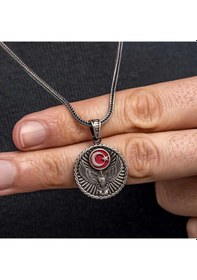 Resim Hk Gümüş Erkek Kolye Ayyıldız Kartal Gümüş Takı Hediyelik Ürünler-205684 Çok Renkli 