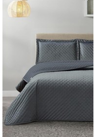 Resim Parma Çift Kişilik Lüks Kadife 240x260 Cm Yatak Örtüsü Antrasit Antrasit 