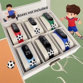 Resim Erkekler ve Kadınlar için 6 Parça Sevimli Futbol Saat Seti - Dayanıklı TPU Kayışlı Canlılık Dijital Bileklikler, Pil ile Çalışır - Mükemmel Hediye 