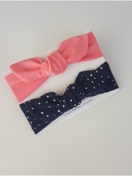 Resim swan butik Kız Bebek Çocuk Bandana Toka Seti 2'li Somon Ve Lacivert Benekli 