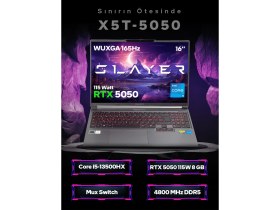 Resim Game Garaj Slayer X5T-5050 C3 Intel Core i5 13500HX 32GB RAM 2TB SSD RTX5050 16" WUXGA 165Hz IPS FreeDOS 