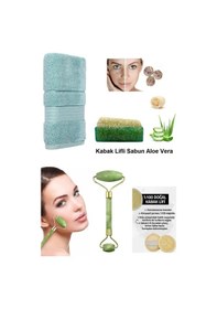 Resim 5li Set Kabak Lifli Aloe Veralı Sabun Hlu Yüz Masaj Aleti Lifli Yüz Kesesi Sivilce Leke Ruşur Taşı 