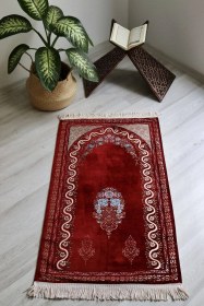 Resim Çeyizlik Astarlı Lüks Seccade Hediyelik S1019 Siyah Kırmızı 