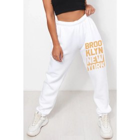 Resim Bluu Unisex Mevsimlik Kumaş Elastik Bel Baskılı Joggers Pantolon Eşofman Altı Beyaz 