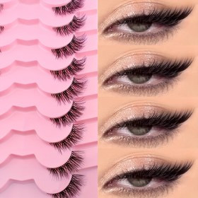 Resim 9 Çift 3D Kabarık Şeffaf Saplı Yarım Göz Takma Kirpik, Göz Kuyruğu Uzatma, Göz Takma Kirpik, Şeffaf Sap, Çapraz, Doğal, Kabarık, Bukleli, 3D Kabarık, Rahat ve Çok Yönlü, Çeşitli Durumlar İçin Uygun, kirpik seti, ipek kirpik, takma kirpik seti, kirpik takma, makyaj malzemesi, ipek kirpik seti 