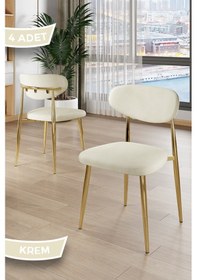 Resim Canisa Laos Serisi 4 Adet Krem Mutfak Sandalyesi Gold Kaplama Metal Ayak 1.sınıf Babyface Kumaş Krem Sandalye Gold Ayak 